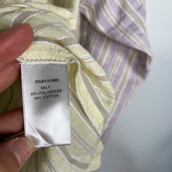 Fate Small S Yellow Green Pink Striped Button Down Shirt Patchwork V Neck V Back - Picture 8 of 10